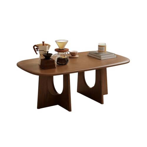 Image of Solid Wood Coffee Table, Mid-Century Modern Center Table for Living Room, FAS Grade Rubberwood with Unique U-Shaped Legs, Family-Friendly Rounded Corners, 39.4 Inch, Walnut