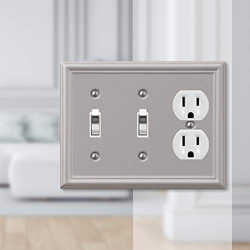 Image of Amerelle 149TTDBN Chelsea Steel Double Toggle /Single Duplex Wallplate, Brushed Nickel