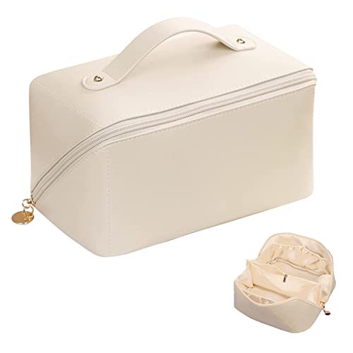 Bolsa de Cosméticos, Portátil Bolso Cosmético de Gran Capacidad del Almacenaje, PU de Bolsa de Maquillaje Impermeable para Guardar Cosméticos, Artículos Pequeños (White) Cover