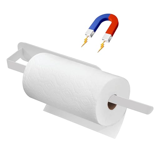 Yesaler Magnetico Portarotolo Cucina in Acciaio al Carbonio Senza Foratura porta Rotolo da Cucina da Cucina per Bagno Dispensa (Bianco)