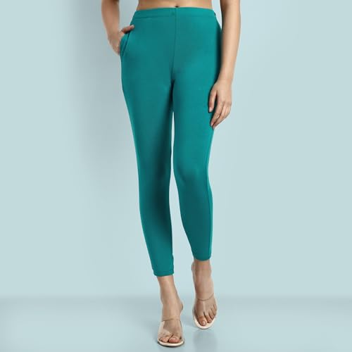 Image of ONE SKY Women Ankle Length Leggings | Premium Cotton Modal Spandex Blend | High Waist Stretchable & Bio-Washed Fabric | Colour-Lock | Ethnic Leggings for Women