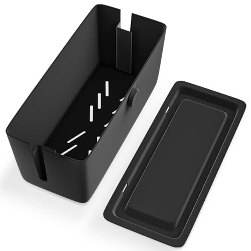 KinderSense® Cable Management Box - Cord Organizer with Child Proof Lock - Cord Hider to Conceal Wires,Power Strips from TV,Computer,Desk and Babies - 12 X 5.25 x 5.25 (Black)