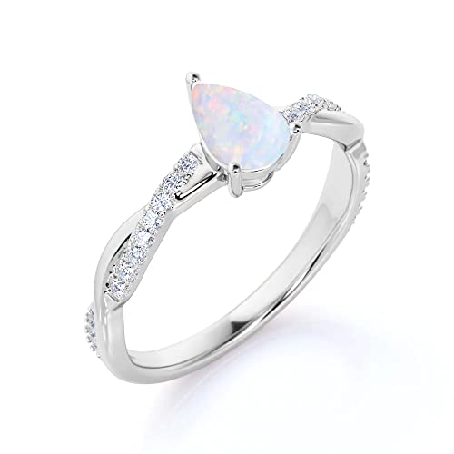 10K 14K 18K White Gold & Rose Gold Opal and Moissanite Engagement Rings for Women 1.0CT Center Pear Cut White Fire Opal Rings Jewelry Gift for Her2