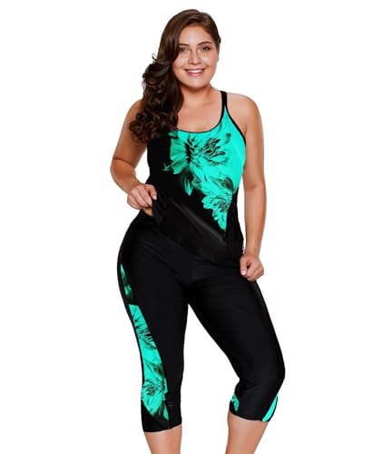 LALAGEN Womens Plus Size Swimsuits 2025 Modest Rash Guard Capris Tankini Bathing Suits Two Piece Bathing Suit Swimwear