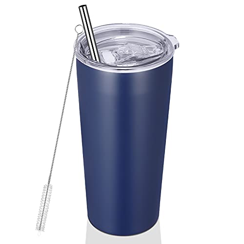 VEGOND 20oz Tumbler Bulk with Lid and Straw 1 Pack, Stainless Steel Vacuum Insulated Tumbler, Double Wall Coffee Cup Travel Mug, Navy Blue