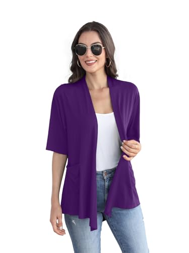 Image of ADANIKI Women 2026 Summer Lightweight Cardigan, Short Sleeve Open Front Casual Trendy Womens Kimono Cover Up with Pocket