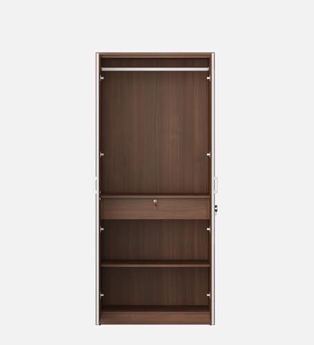 Image of Spacewood Dew Wardrobe | 3 Year Warranty | Almirah, Cupboard, Almari, 2 Door Wardrobe with Mirror, 1 Drawer (1 Lock Drawer) and 1 Hanging Space|Engineered Wood| Walnut Rigato