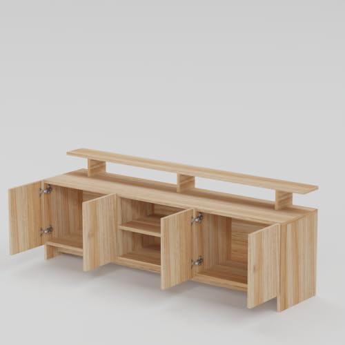 Image of Modern TV Unit for Living Room | Wooden TV Cabinet with Open Shelf & Storage | Entertainment Unit | Assembly-DIY | Color-Asian Light