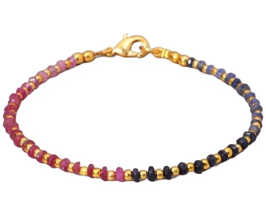 Bracelet saphir bleu rose rondelle 4mm facetté argent massif 7 pouces