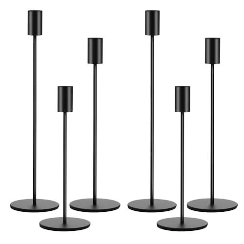6 SetKerzenhalter,Kandelaber Stabkerzen 33/28/23CM,Hoch Kerzenleuchter, Dekorativer Vintage-Kerzenhalter aus Metall für Geburtstagsessen, Jubiläum, Hochzeit, Heimdekoration (Schwarz)