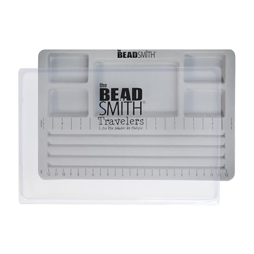 The Beadsmith Mini Bead Board - Grey Flocked 4 Straight Channels 5 Recessed Compartments 7.75 x 11.25 inches Design Boards for Creating Bracelets Necklaces and Other Jewelry