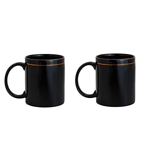 Image of Clay Craft Fine Ceramic Coffee Mug 350 ml- Premium Gold Mugs Suited for Home, Kitchen, Office Desks and for Gifting Purpose (2 Mug- Black Gold Line)