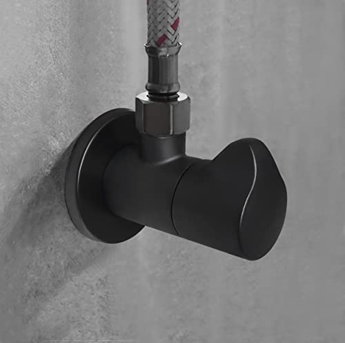 Gzila Angle Water Stop Valve Quarter Turn 1/2" Inlet X 3/8" Outlet, Matte Black Shut Off Angle Valve With Flange, Solid Brass #TOP1