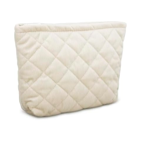 E-Tree Makeup Bag, Make up Pouch for Travel, Zipper Skin Care Cosmetic Bag for women, Toiletry Bag, Cute Makeup Organizer (Corduroy-White) Cover