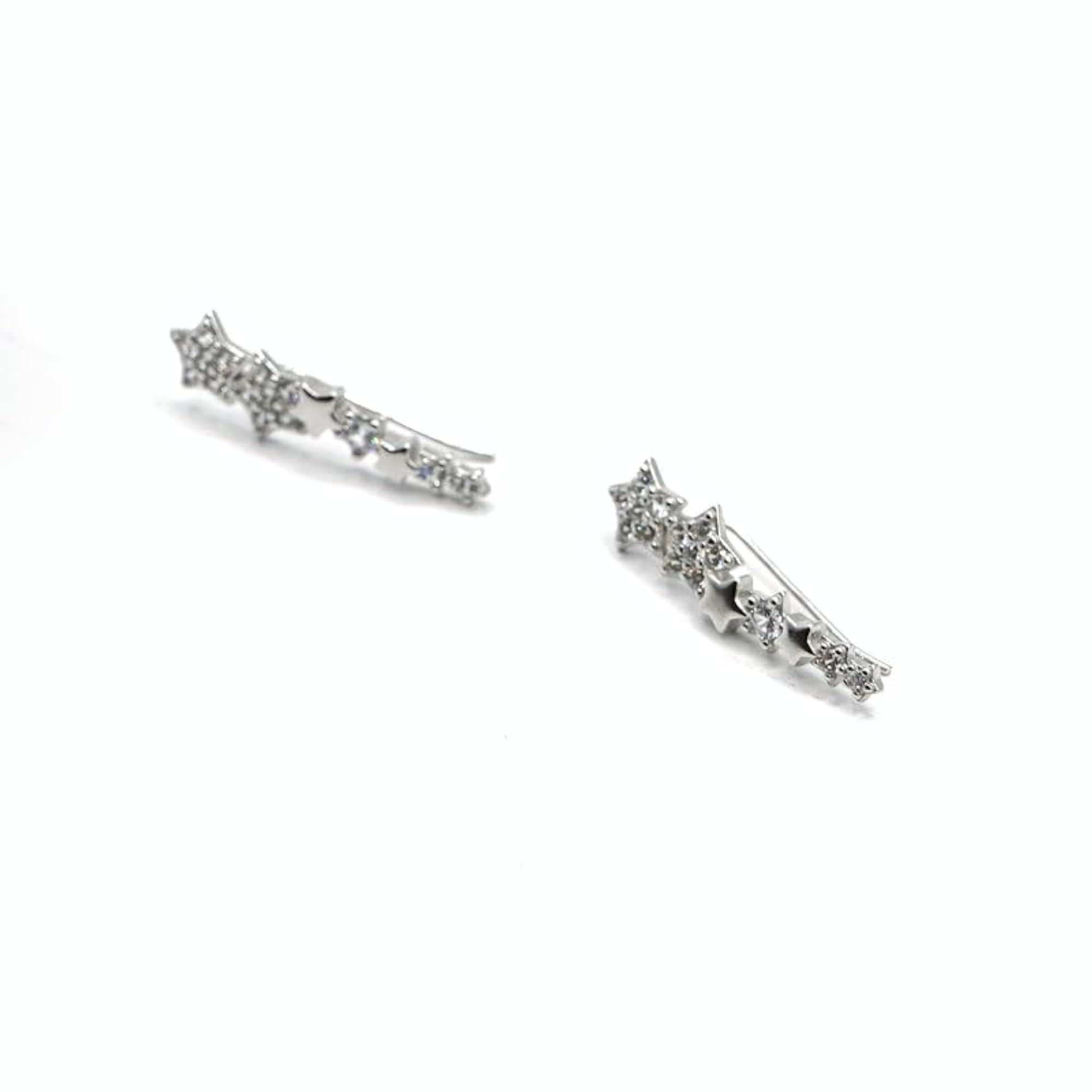 925 Pure Silver Celestial Star Climber Earrings, Statement