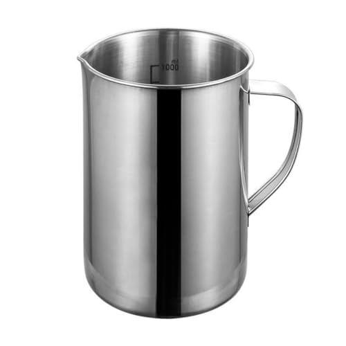 Glaucus ステンレス製 耐熱計量カップ 500/1000/2000 ml 目盛付大容量 業務用 泡立て器兼用 コーヒー ミルクティー調製対応 一体成形 耐久性 (1000ml)