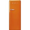 Smeg fab28 50s retro style aesthetic top freezer refrigerator with 992 cu total capacity multiflow cooling system adjustable glass shelves 24 inches orange right hand hinge made in italy  urban country home decor
