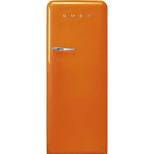 Image of Smeg FAB28 50's Retro Style Aesthetic Top Freezer Refrigerator with 9.93 Cu Total Capacity, Multiflow Cooling System, Adjustable Glass Shelves 24-Inches, Orange Right Hand Hinge Made In Italy