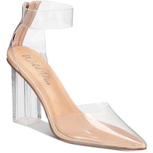 Wild Pair Womens Dellie Ankle Strap Pointed Toe Pumps Beige 5 Medium (B,M), Clear Vinyl