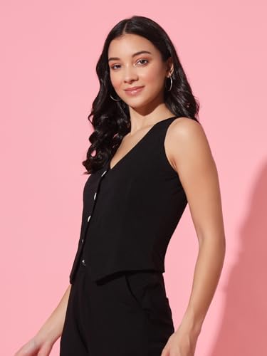 Image of Trend Arrest.ed Women's V-Neck Waistcoat | Button-Down Sleeveless Top | Premium Stretchable Lycra Formal & Casual Layer