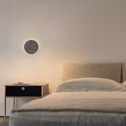 Image of DUHU Round Wall Sconce Black,Cement Wall Lamp Hardwired for Hallway,Minimalist Led Wall Light Flat Design,Modern Sconces Lighting for Bedroom,Living Room,Bathroom,9w 3000k,Warm White,Moon Light Wall