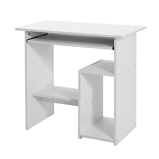 VASAGLE Bureau, Table Informatique, Poste de Travail, avec Support et étagère, Compartiment pour unité Centrale, pour Petit Espace, Montage Facile, 80 x 45 x 74 cm, Blanc LCD852W