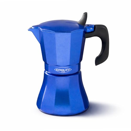 Oroley - Cafetera Italiana Petra | Base de Acero Inoxidable | Cafetera Inducción, Vitrocerámica, Fuego y Gas | Estilo Tradicional (Azul, 12 Tazas)