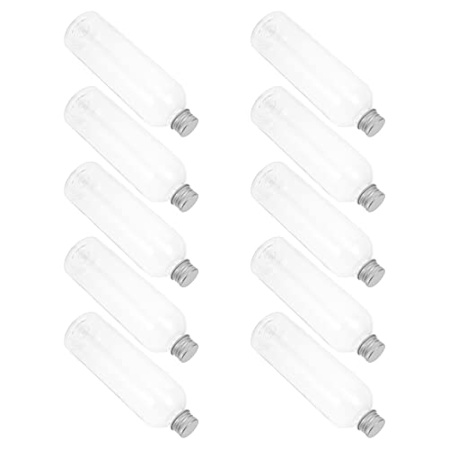 Angoily 10Pcs Plastic Milk Juice Bottle Transparent Clear Drink Bottles with Lids Disposable Milk Water Containers for Home Travels 300ml (Transparent)