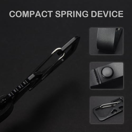 Image of Metal Car Key Fob Clip Carabiner Keychain Rings Leather Belt Loops Holder - Black