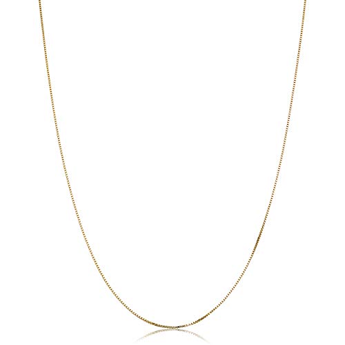 Kooljewelry 14k Solid Yellow Gold Box Chain Necklace For Women Girls, Real Gold Chain (0.6mm, 0.7mm, 0.8mm or 1mm - Sizes from 13 to 30 inch long)