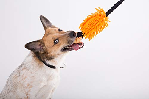 Dingo Dog Training Toy Mop Bite Tug Bungee Handle with a Ball, Orange Tug of War, mop tug - Image 3