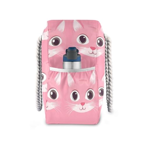 Cats Face Baby Peach Sturdy Tote Bag Portable with side pocketes Bag With Zipper for beach&school&work3