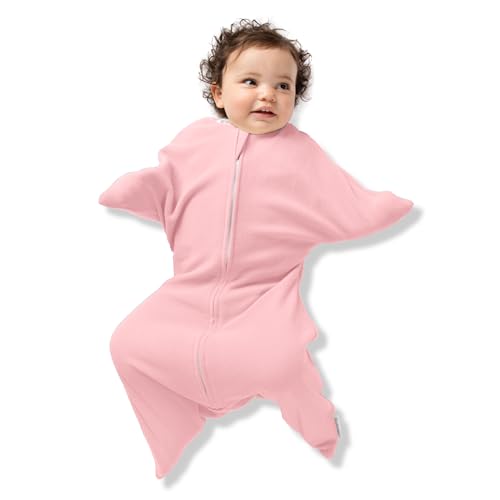 Image of SleepingBaby Zipadee-Zip Fleece Transition Swaddle - Arms-Out Wearable Blanket for Baby Sleep, Soft Breathable Fleece 0.8 TOG - Rose Pink, Medium (6-12 Month)
