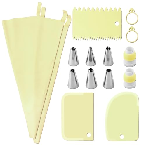 Accesorios para decoración de pasteles, mangas pasteleras y boquillas pasteleras, 15 piezas reutilizables y fáciles de limpiar, juego de decoración de pasteles para creaciones culinarias