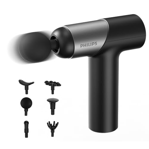 Image of Philips Powerful Massage Gun, Muscle Massage Gun Deep Tissue, Percussion Massage Gun with 6 Replacement Heads, Fascial Gun with 5 Levels of Intensity, Suit for Home Office Gym