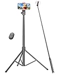 Pnitri 86'' Phone Tripod Stand, Extendable Reinforced Aluminum Phone Stand with Wireless Remote, Stable Cellphone Tripod Compatible with iPhone 15/14/13 Galaxy Smartphone.