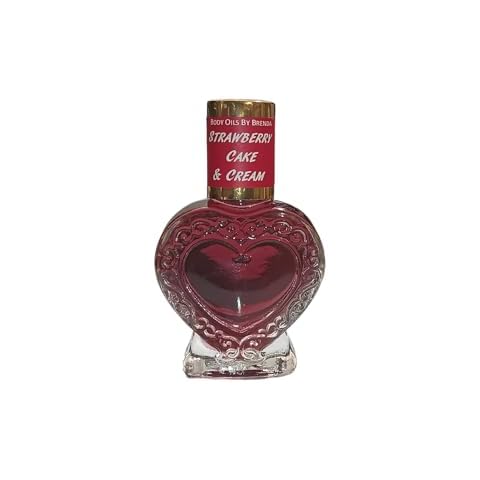 Body Oils by Brenda Strawberry Cake & Cream Body Oil-Perfumed Oil Gourmand Aroma-Fruity Floral Fragrance - Pure Uncut Alcohol Free (1/2 oz. heart) Cover