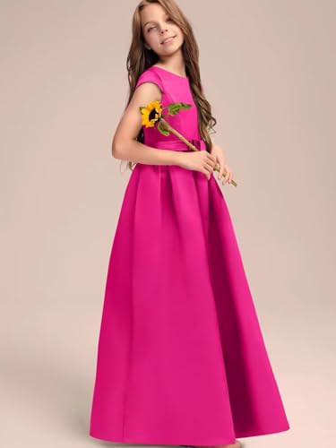 A-line Scoop Neck Junior Bridesmaid Dress with Bow Stain Flower Girl Dresses with Pockets4