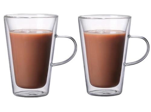 YYYFEI Double Wall Thermo Glass Cup 400ML/ 13.5 oz,Insulated Glass Coffee Mug Set of 2 (B)