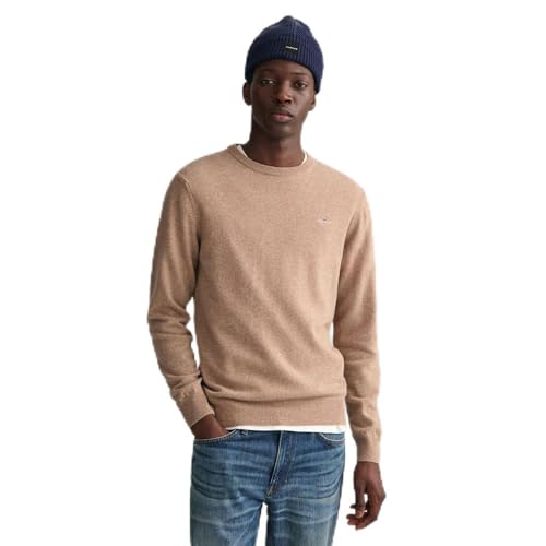 Gant Lana Di Agnello Superfine Con Scollo A C Pullover, Sabbia Scuro MéLange, Xl Uomo