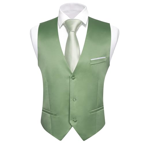 Image of Barry.Wang Vest for Men Business /Leisure Dress Suit Vests V-neck 2 Pockets Wedding Party Tuxedo Satin Waistcoat