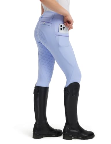Image of FitsT4 Sports Girls Horse Riding Pants Full Seat Equestrian Pants Pockets | Non-Slip Silicone Grip, 4-Way Stretch Breathable, Zipper Pocket, Elastic Waistband for Secure Riding Training Lessons