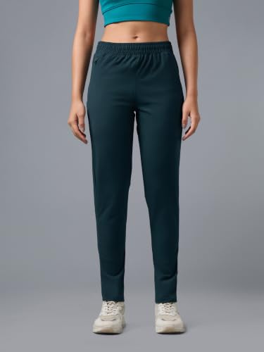 Image of TECHNOSPORT Women's Solid Straight Fit Track Pants with 4-Way Stretch, Moisture-Wicking Fabric, Mid-Rise Drawstring Waist & Pockets for Gym, Running, Workout and Everyday Athleisure