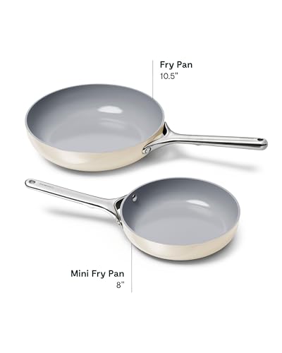 Image of Caraway Fry Pan Duo - Nonstick Ceramic Frying Pan (8 inch & 10.5 inch) - Non Toxic, PTFE & PFOA Free - Oven Safe & Compatible with All Stovetops (Gas, Electric & Induction) - Cream