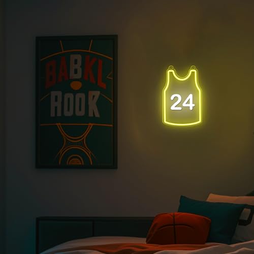 Image of Personalized Basketball Jersey Number Neon Sign, Attivolife Light up Basketball Club Room Wall Decor Custom LED Light, Sport Christmas Birthday Gifts for Basketball Lover Man Boy Teen