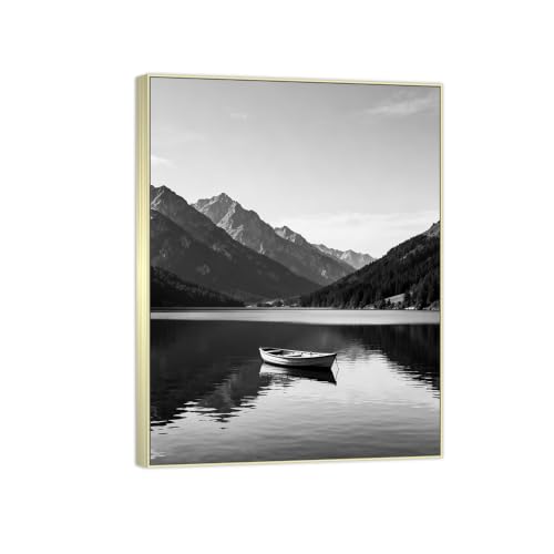 Tableau en toile Lac Montagne 2 paysage monochrome 50x65cm avec cadre premium