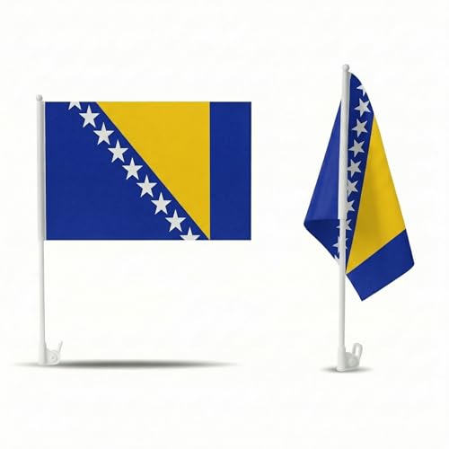 2er Set Auto Fahne Bosnien - Autofahnen Bosnien Flagge 30 x 45 cm Fußball Fanartikel WM & EM Länderflagge Bosnien