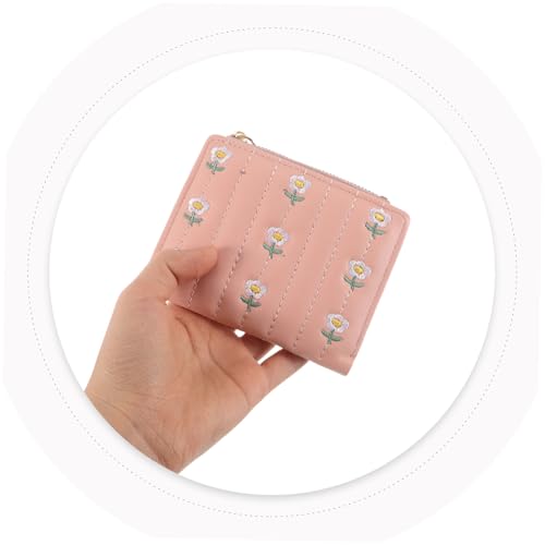 KESYOO Small Wallet Cute Purse: Women Pu Elegant Floral Embroidery Two-fold Design Card Slots And Zippered Coin Pocket Bifold Card Holder For Girls Ladies4