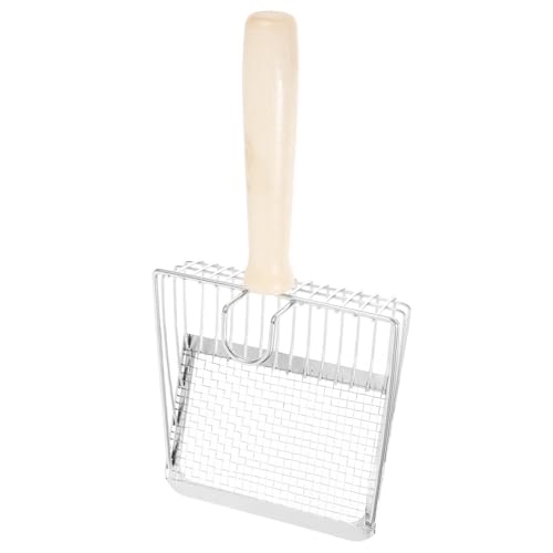 JUMPLAWN 猫砂すくい器 ステンレス製 メッシュデザイン 人間工学に基づいた木製ハンドル付き 猫トイレスコップ 清掃ツール 猫砂のこし器