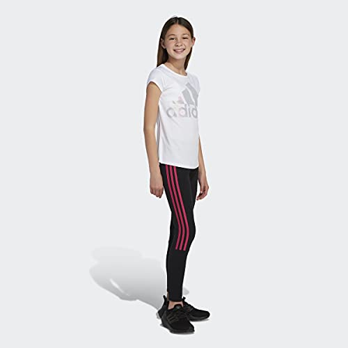 Adidas Girls 3-Stripes Logo Tights Leggings, Black With Pink, Medium Us #TOP4